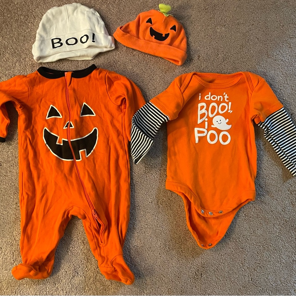 Halloween Pumpkin Baby One Piece Set - Orange